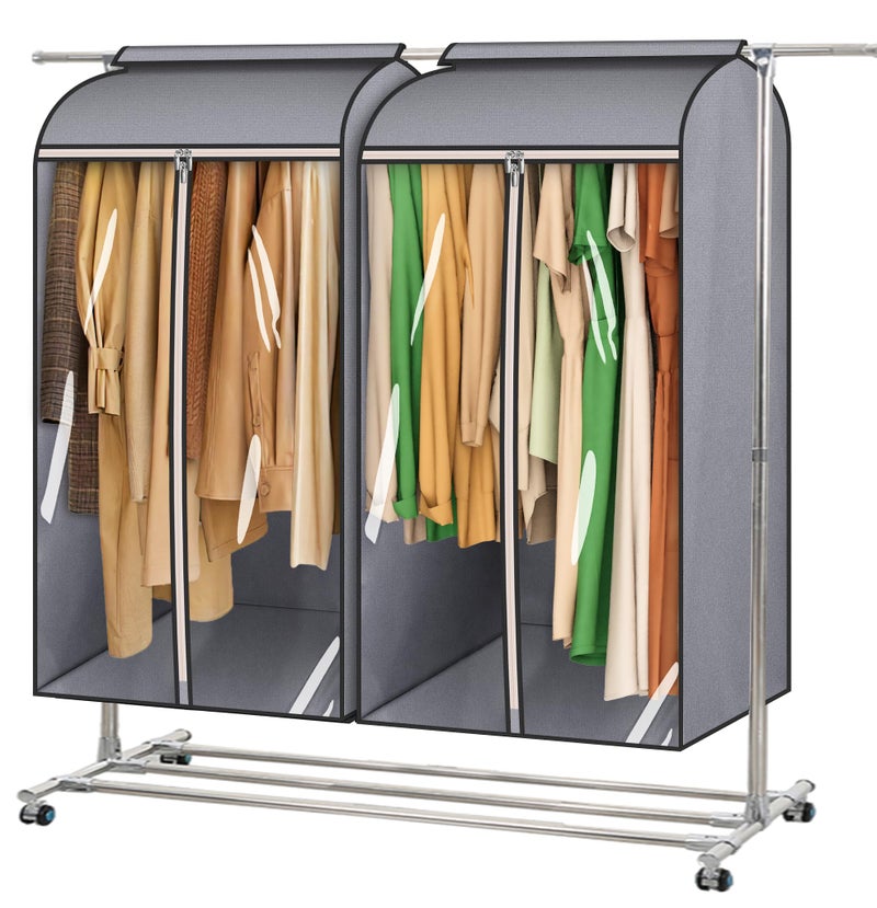 MISSLO 43" Hanging Garment Bags for Hanging Clothes Fully Enclosed Coat Bags for Closet Storage Clothes Cover with Large Clear Window and 3 Zippers (Rack not included), 2 Packs - Image 1